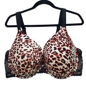 Joyspun White Brown Leopard Black Lace Full Figure Underwire T-Shirt Bra 46DDD